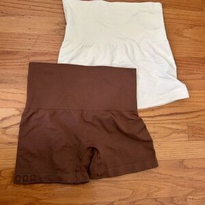 Brown and White High-Waisted Shorts Set